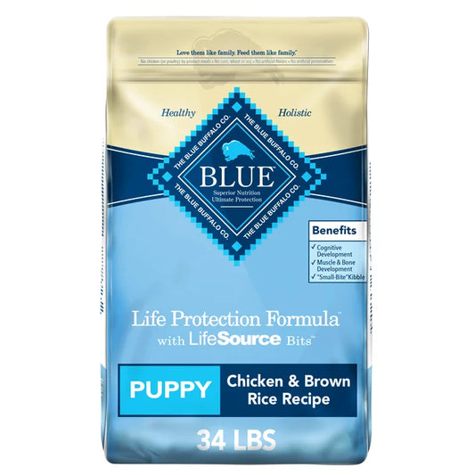 Blue Buffalo Life Protection Formula Chicken and Brown Rice Dry Dog Food for Puppies, Whole Grain, 34 lb. Bag