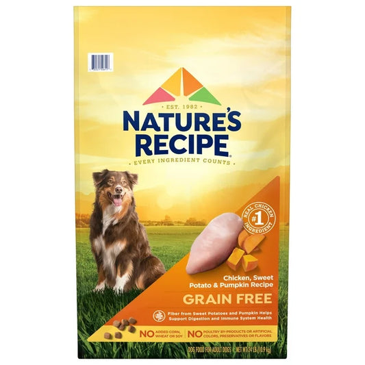 Nature’s Recipe Grain Free Chicken, Sweet Potato & Pumpkin Recipe, Dry Dog Food, 24 lb. Bag