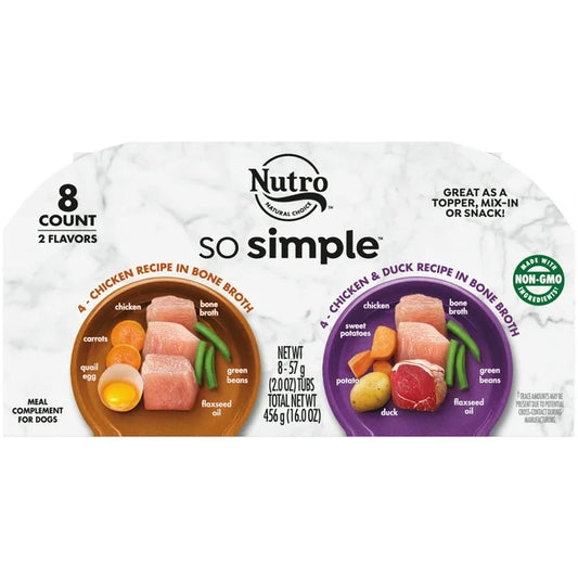 Nutro So Simple Meal Complement Wet Dog Food Chicken And Chicken & Duck Recipes In Bone Broth 8-Count Variety Pack, 2 Oz. Tubs
