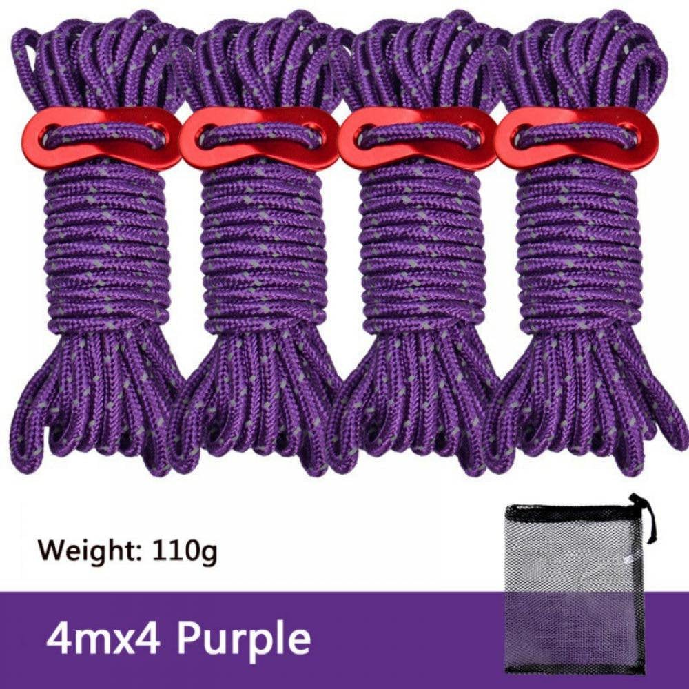 4Pcs Multifunction Tent Rope Tent Accessories Outdoor Sports Camping Picnic Hiking 4M Durable Polypropylene Rope with Pocket