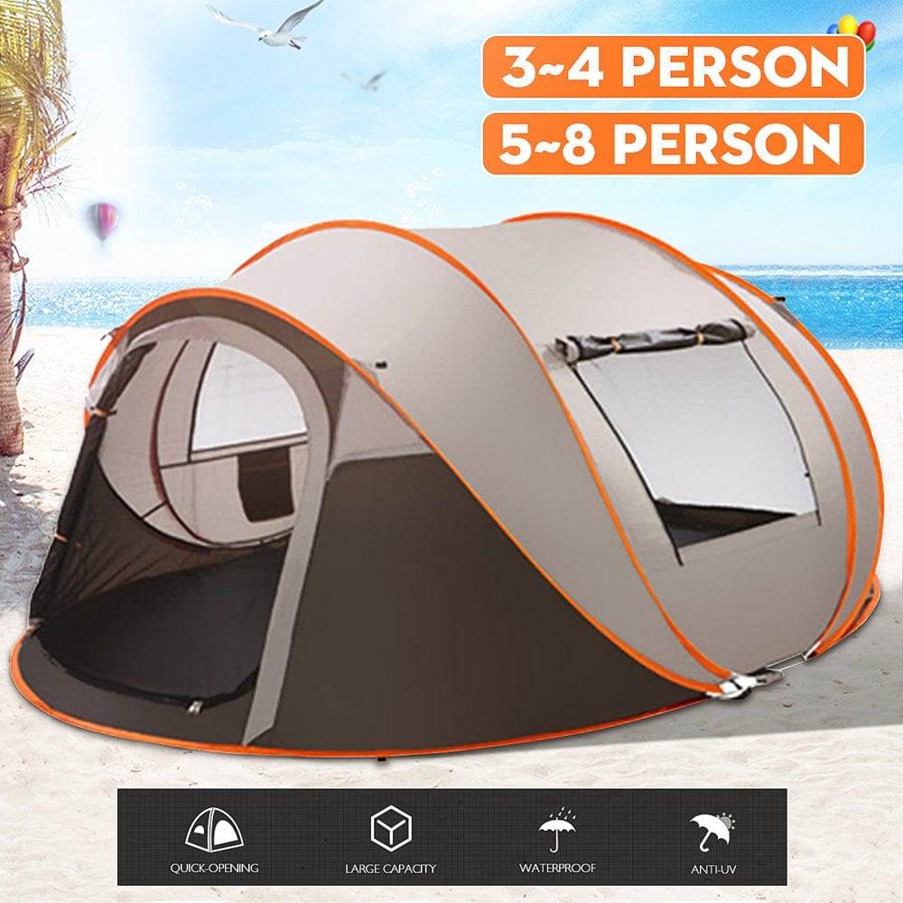 5-8 Person Instant Automatic Pop-Up Tent, Camping Tent Waterproof UV Protection for Beach Outdoor Traveling Hiking with 2 Big Doors 2 Ventilated Mesh Windows, Coffee