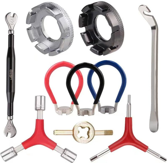 10Pack Bike Spoke Wrench Tool Kit, Including Round Bicycle Spoke Wrench, Double-Headed Spoke Wrench, Spoke Wrench with Handle, Y-Type Hex and Socket Wrench, Tire Lever Valve Stem Core Tool