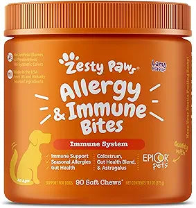 Zesty Paws Allergy & Immune Supplement for Dogs - With Omega 3, EpiCor & Colostrum - 90 Count