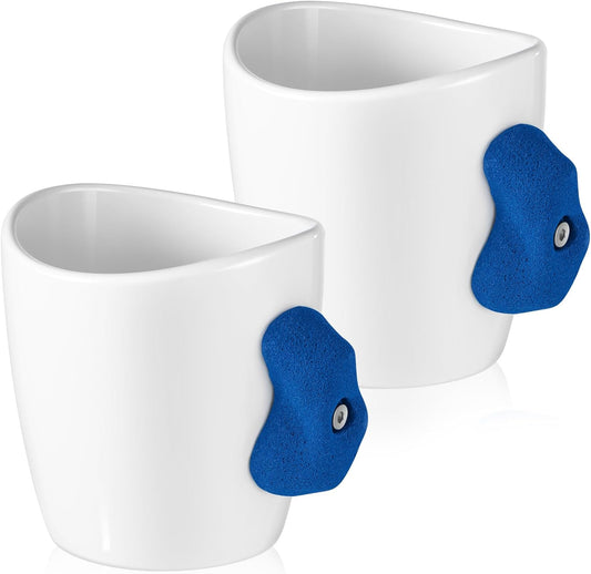 2 Pcs Rock Climbing Mug Rock Climbing Gifts 12 oz Climber Hold Mug with Climber Handle Hold Mountain Climbing Gifts and Accessories Pinch Holder Cup for Coffee Tea (White, Blue)