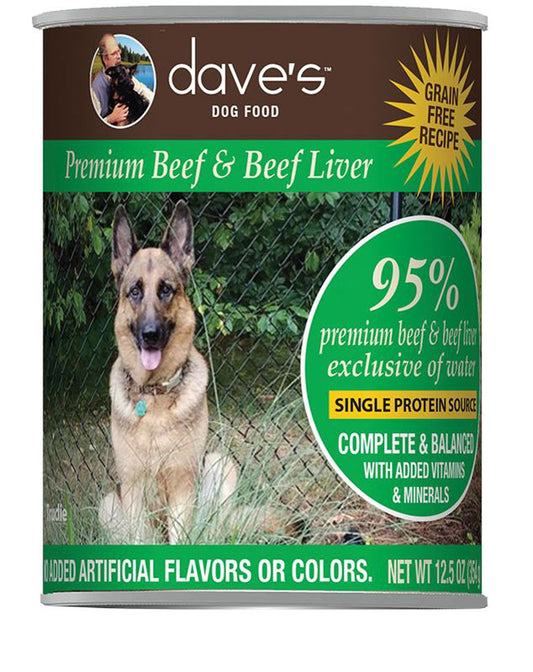 Dave's Pet Food Dog 95% Premium Meats Beef And Beef Liver 12,5oz, (Case Of 12)