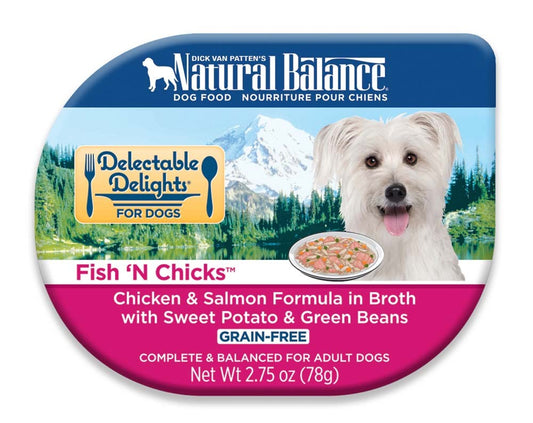 Natural Balance Pet Foods Delectable Delights Grain Free Wet Dog Food Fish 'N Chicks in Broth 24ea/2,75 oz