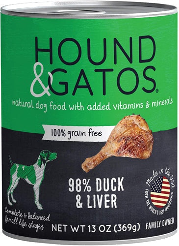 Hound and Gatos Dog Grain Free Duck and Liver 13oz, (Case of 12)
