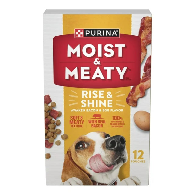 Purina Moist and Meaty Wet Dog Food, High Protein, Soft Bacon & Egg, 6 oz Pouches (12 Pack)