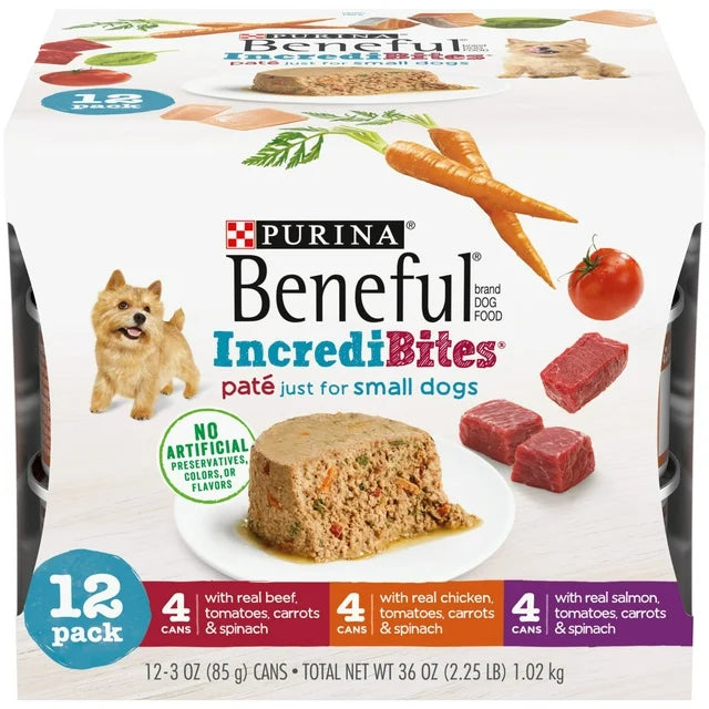 Purina Beneful Small Breed Wet Dog Food Variety Pack, IncrediBites Pate, 3 oz. Cans (12 pack)