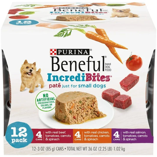 Purina Beneful Small Breed Wet Dog Food Variety Pack, IncrediBites Pate, 3 oz. Cans (12 pack)