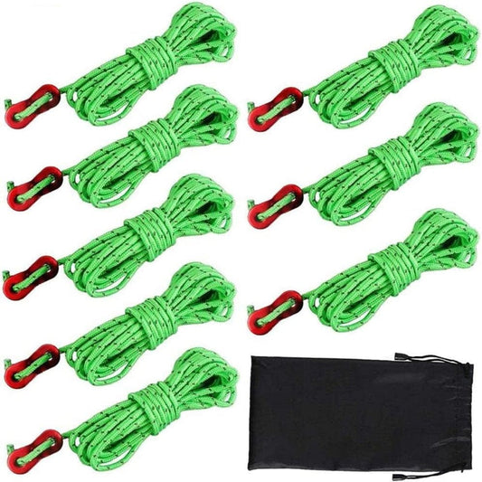 8 Pcs Reflective Nylon Rope, 4Mm Reflective Tent Rope Cord Lightweight Tent Guy Ropes with Aluminum Tensioners Adjuster for Outdoor Camping Hiking Awning Tents