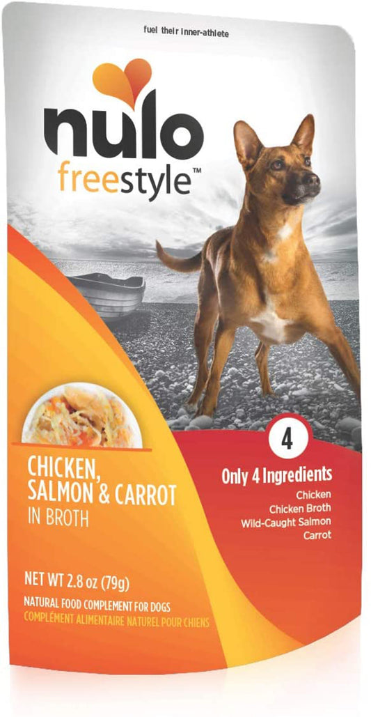 Nulo Freestyle Dog Food Topper Chicken, Salmon & Carrot in Broth 24ea/2,8 oz