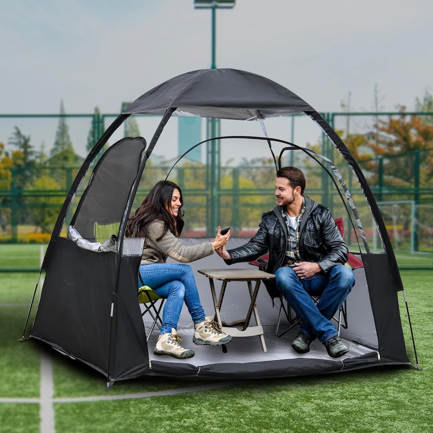 Sports Tent, Extra Large 2-3 Person Outdoor Bubble Tent, Transparent Waterproof Tent, Outdoor Double Soccer Tent, Rain Shelter for Watching Sporting Events, Camping, Fishing(Black)