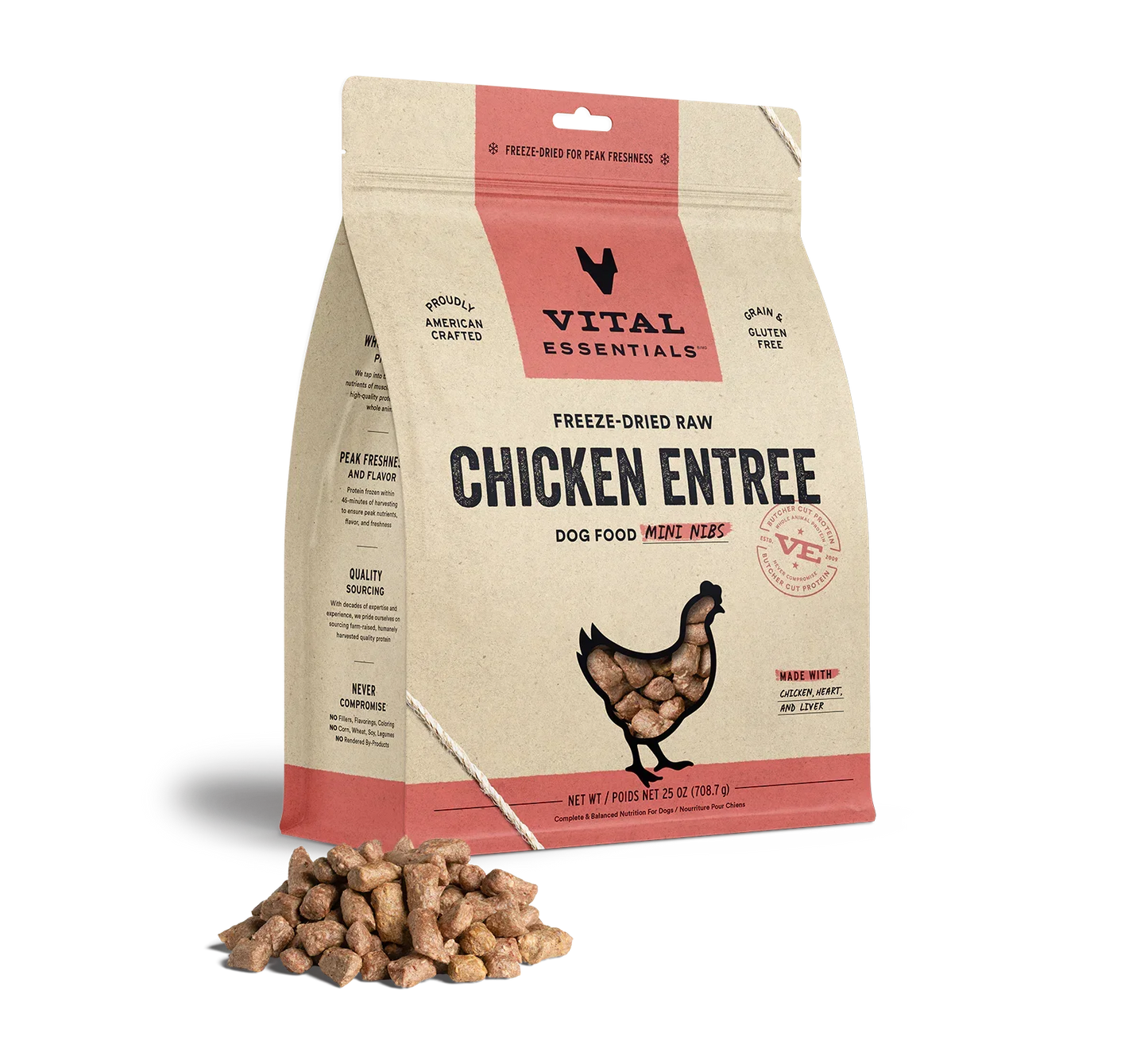 Vital Essentials Dog Freeze-Dried Mini Nibs Chicken 25oz,