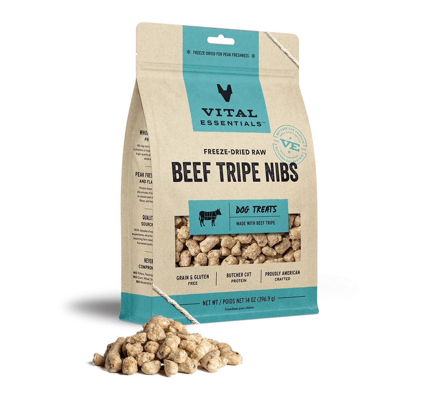 Vital Essentials Dog Freeze Dried Nibs Beef Tripe 14oz,
