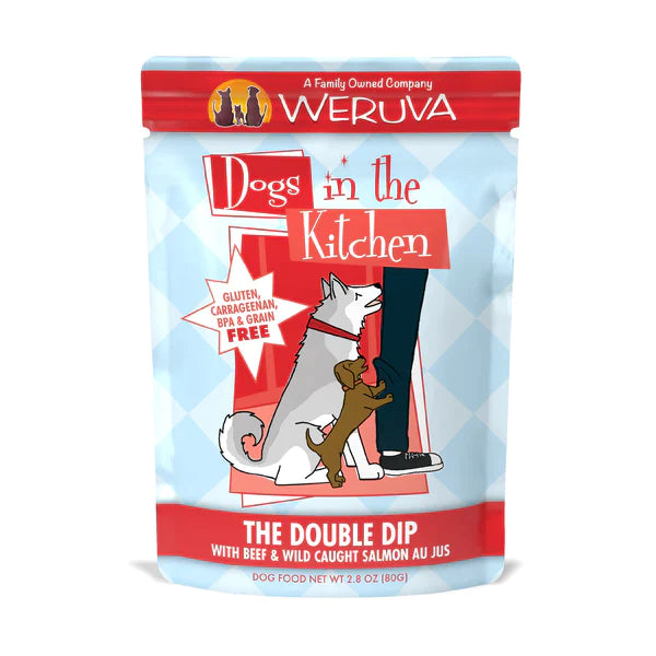 Dogs In The Kitchen Dog The Double Dip With Beef And Wild-Caught Salmon Au Jus 2,8oz, Pouch (Case Of 12)