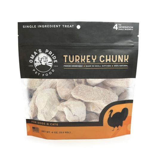 Omas Pride Dog Cat Freeze Dried Turkey Breast Chunks 4oz,
