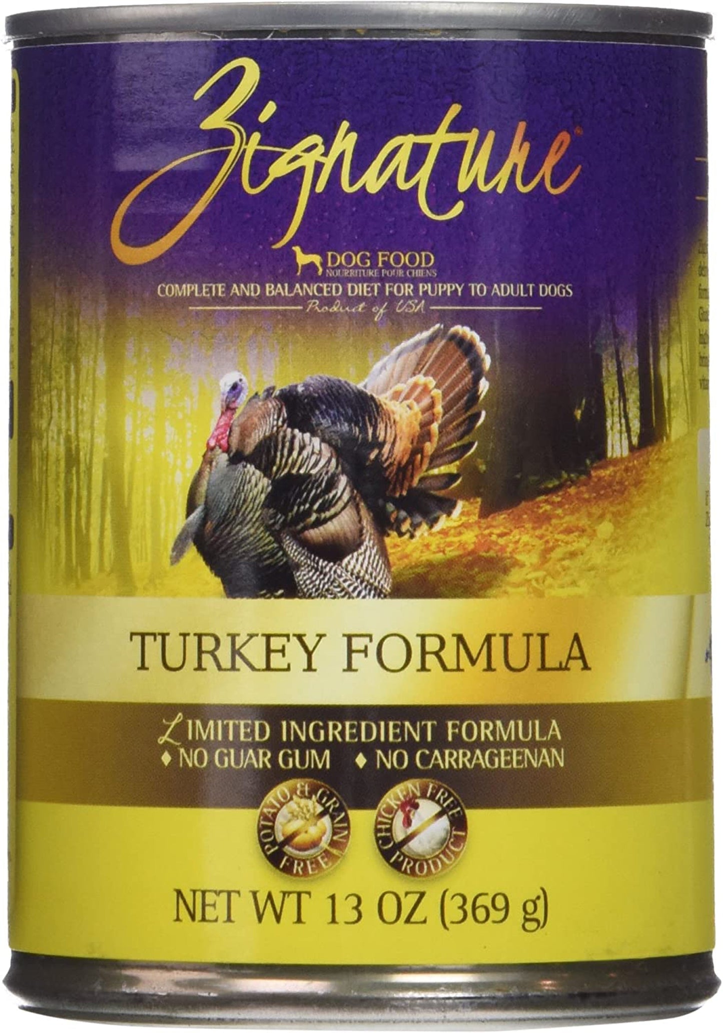 Zignature Dog Canned 13oz, Turkey (Case Of 12)
