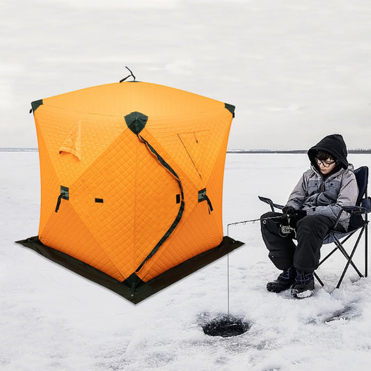 Aiqidi Portable 2 Person Ice Fishing Tent Insulated Ice Fishing Shelter Outdoor Thermal Ice Fishing Shanty House w/Handbag, Orange