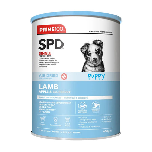 DOG FOOD: Prime100 SPD Puppy Air Dried Lamb, Apple & Blueberry 600g