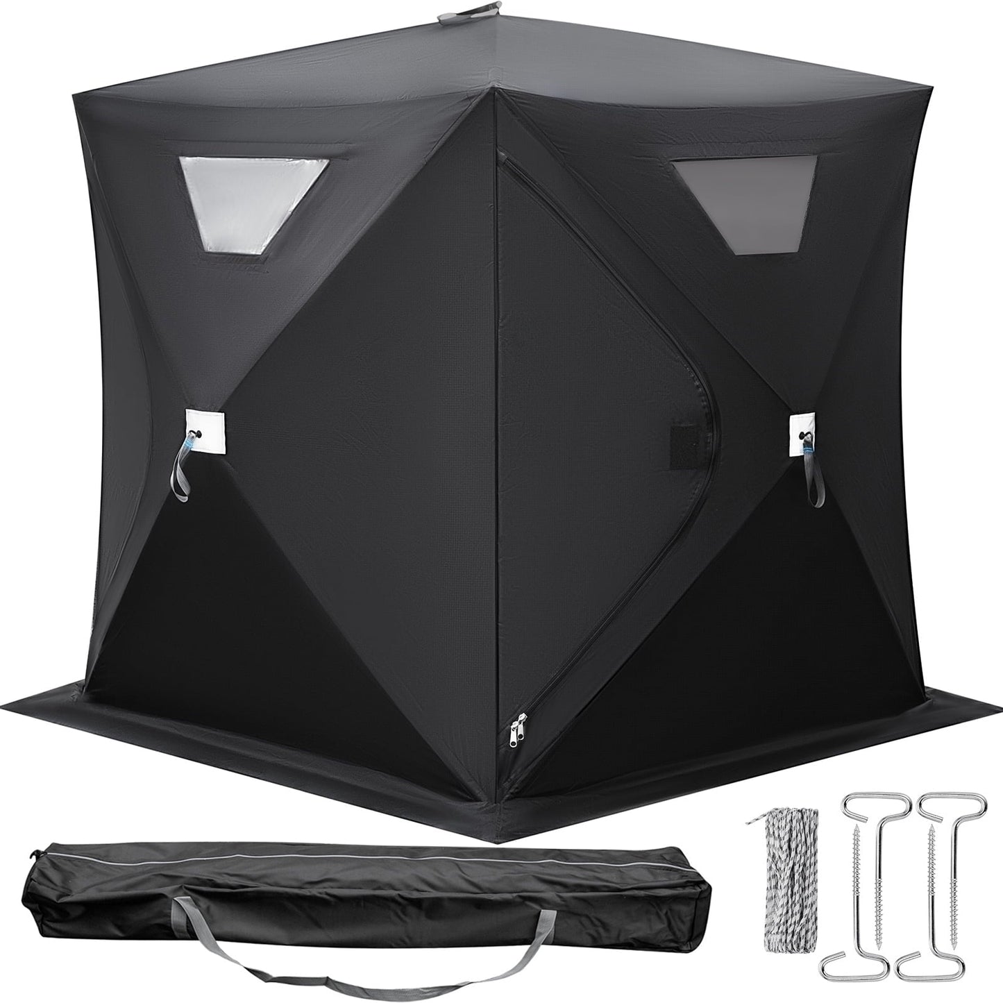 BENTISM brand Ice Fishing Shelter Tent, 2 Person 300 D Oxford Fabric Portable, Strong Waterproof for Outdoor Fishing, 148 x 148 x 168 cm, Black