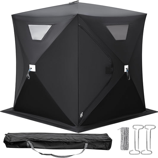 BENTISM brand Ice Fishing Shelter Tent, 2 Person 300 D Oxford Fabric Portable, Strong Waterproof for Outdoor Fishing, 148 x 148 x 168 cm, Black