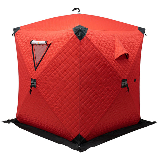 Oukaning Portable Ice Fishing Tent 2-Person Fishing Shelter Tent Ventilation Windows 210D Oxford Cloth for Outdoor Fishing Red