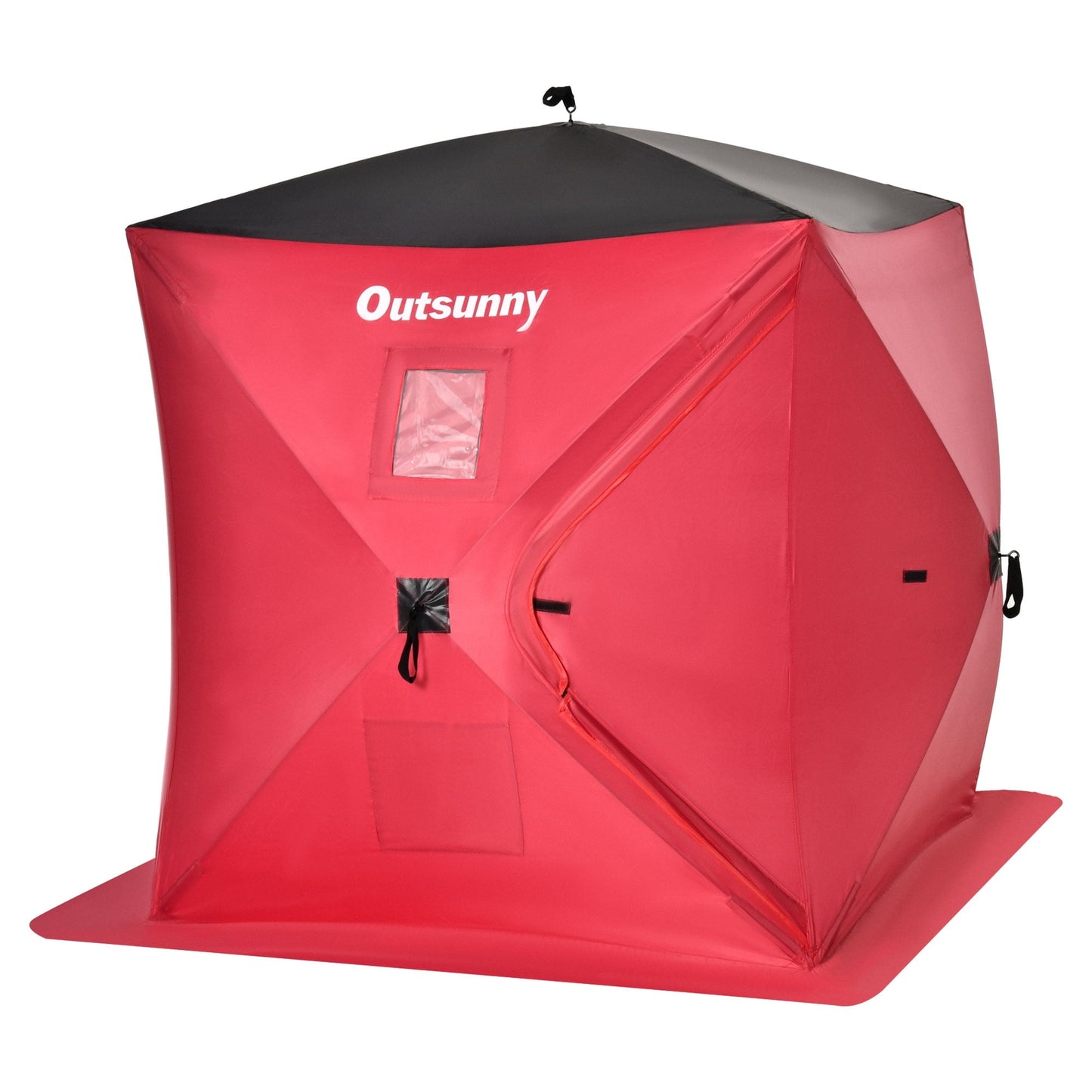 Outsunny 2 Man Pop Up Ice Fishing Tent, Windows, Door, Red