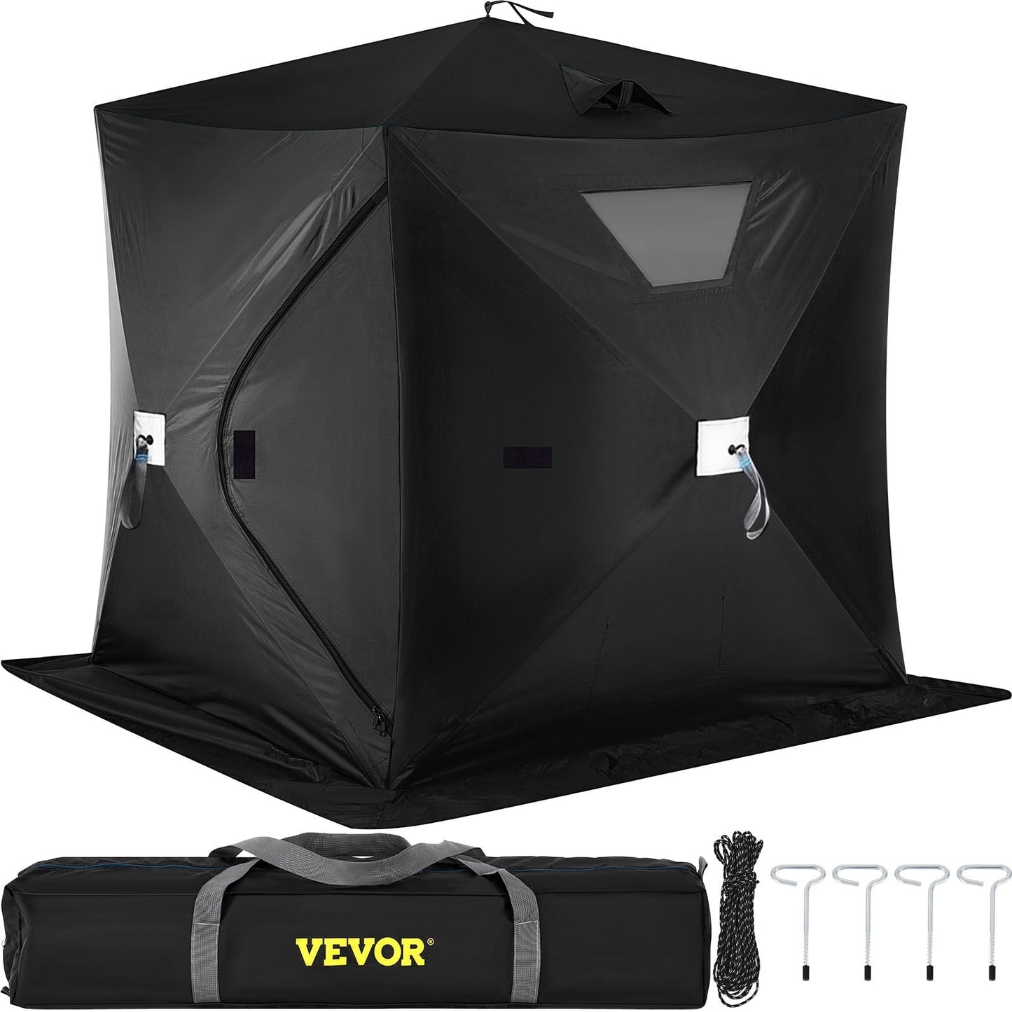 VEVORbrand Ice Shelter 2-Person Pop-up Portable Ice Fishing Shelter Top Insulated Ice Shelter Tent for Fishing Outdoor , 58 x 58 x 66 inch, Black