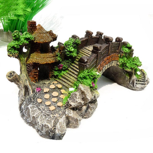 Brand New Aquarium Landscaping Decorative Bridge Aquarium Accessories Resin Bridge Turtle Climbing Platform Vintage Arch Bridge Multicolor S