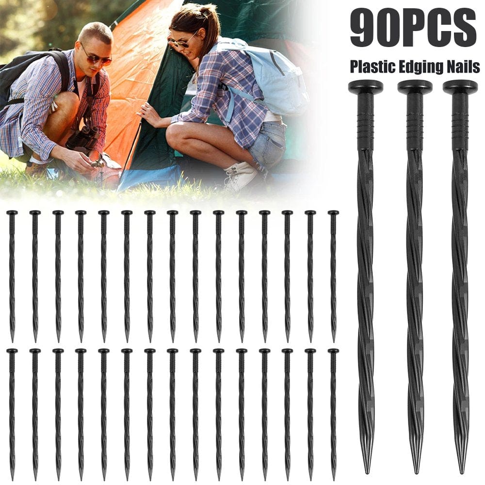 Elbourn 120Pcs Landscape Anchoring Spikes, Spiral Nylon Landscape Anchoring Spikes for Paver , Weed Barriers, Turf, Tent - Black