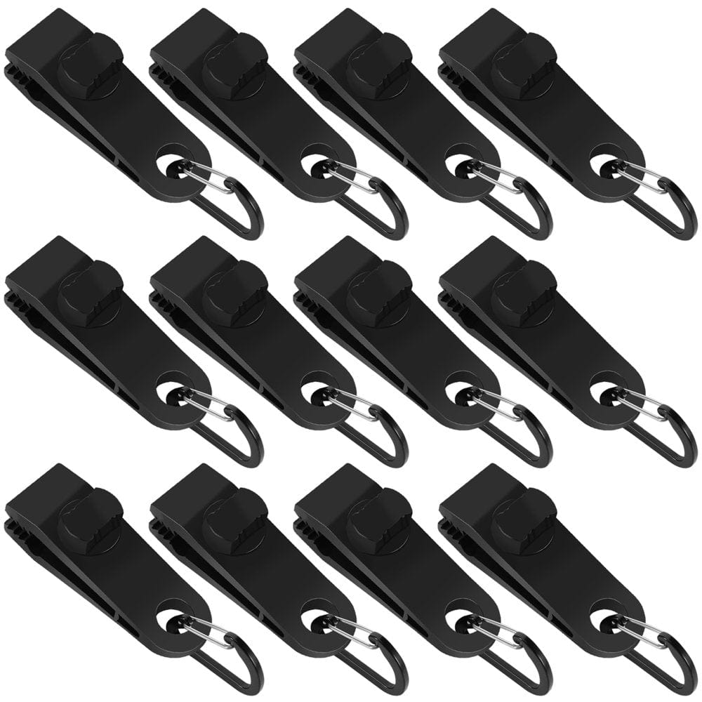 HEQUSIGNS 12Pcs Black Tarp Clamps, Heavy Duty Lock Grip, Tent Snap Clamping Clip for Outdoor Camping Canopy