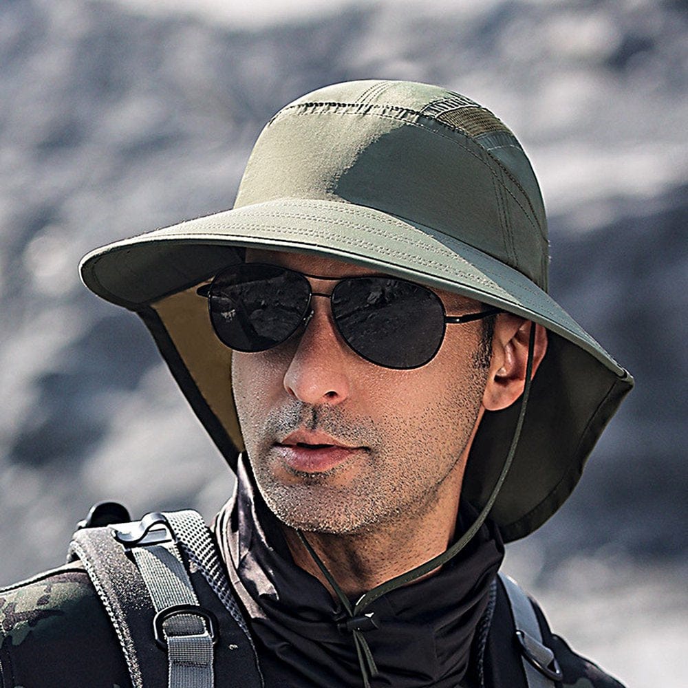 Jxuto Fishing Hat Wide Brim Breathable Mesh UV Protection Summer Outdoor Climbing Hiking Sun Hat Men Accessories