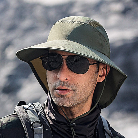 Jxuto Fishing Hat Wide Brim Breathable Mesh UV Protection Summer Outdoor Climbing Hiking Sun Hat Men Accessories