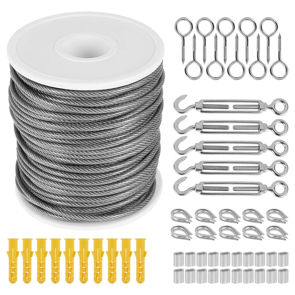 Miuline Garden Wire Cable Railing Wire Fence Roll Kit,Stainless Steel Garden Wire Kit for Sun Shade Tent Installation Outdoor Lights