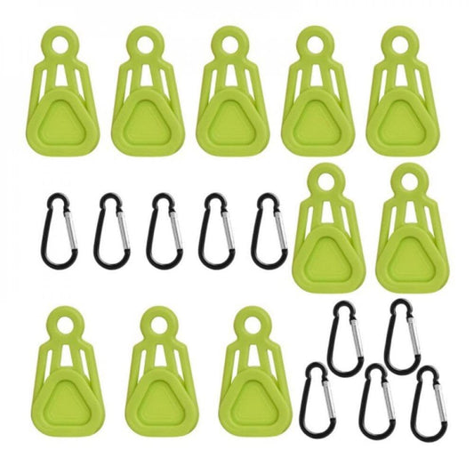 Moresave 10Pcs Awning Tent Canopy Tarp Clip Hooks Tarpaulin Windproof Rope Snaps Fixing Clamp Outdoor Camping Tent Buckle Camping Tools Green