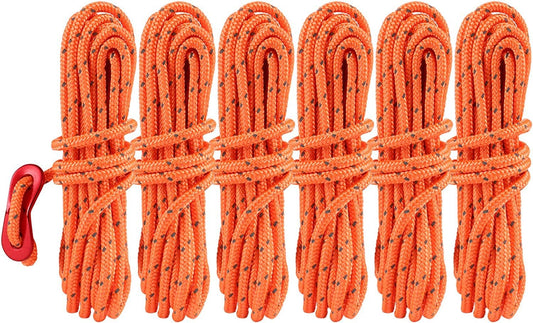 Naler 6Pcs Reflective Tent Guide Rope with Aluminum Adjuster, Guy Line Cord - Orange