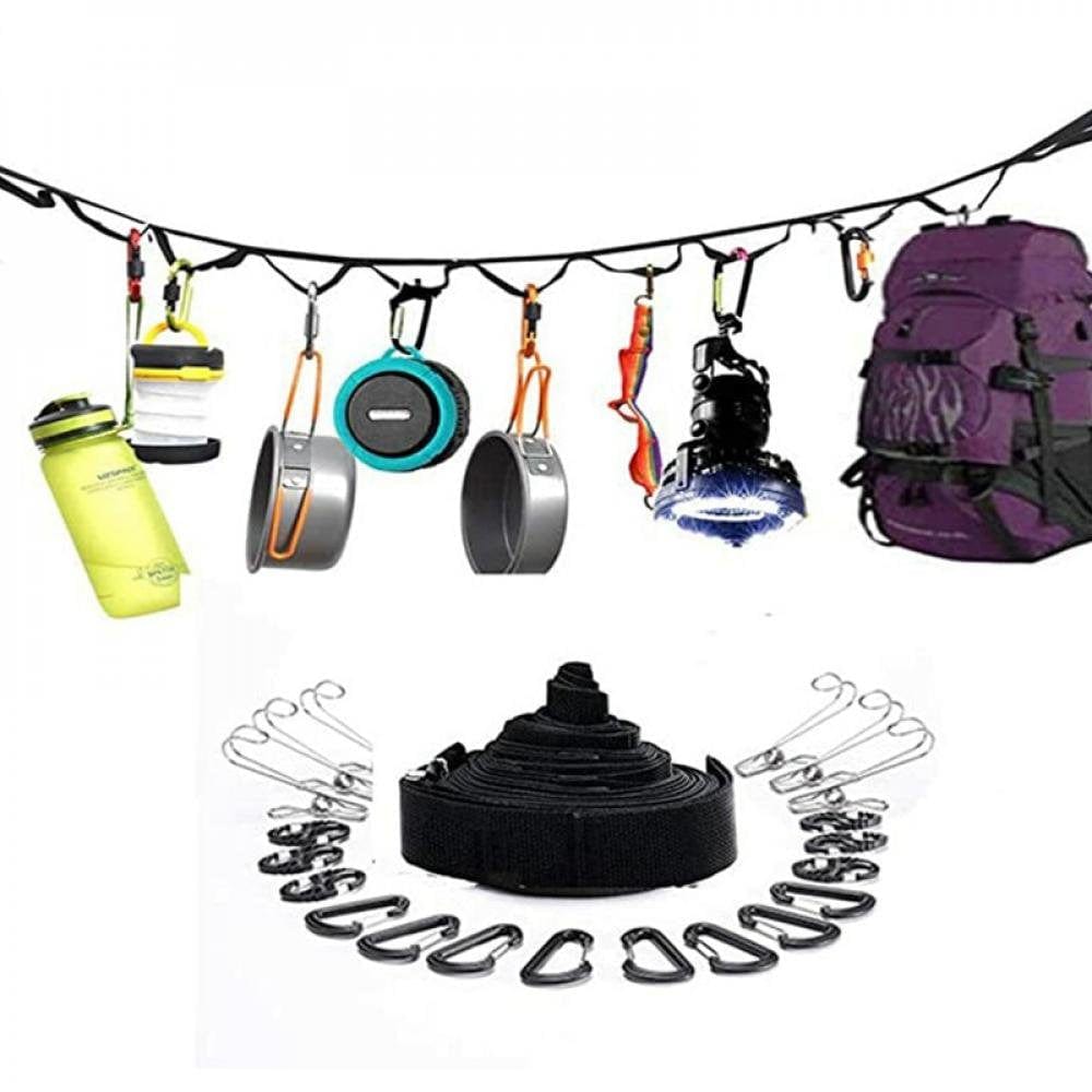 Promotion Newway Camping Clothesline with Hooks and Carry Bag, Outdoor Tent Portable Camping Lanyard for Hanging Drying Clothes, Adjustable Windproof Travel Clothesline Hanging Rope