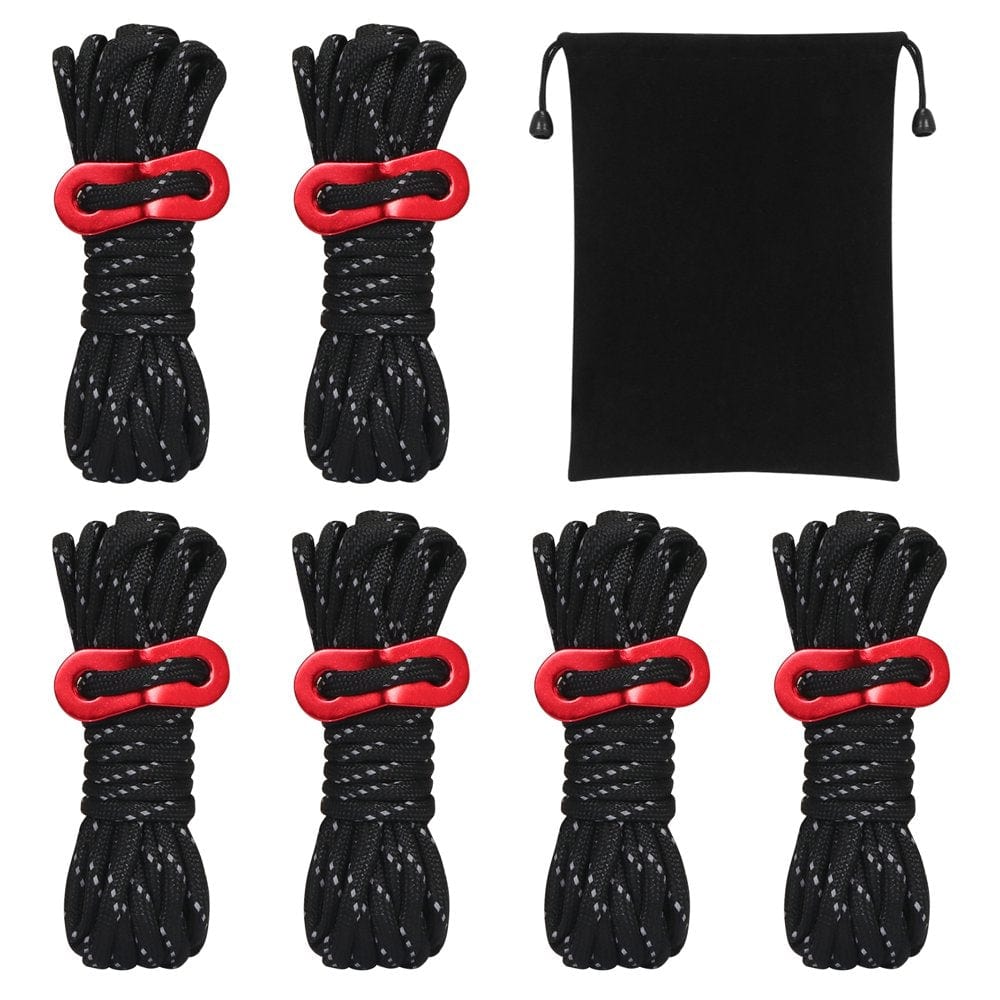 Skycase 6 Pieces Reflective Guy Ropes, 4Mm/400Cm Guy Rope, Camping Cord, Paracord Cords, Luminous Tent Cord, Nylon Rope, Bungee Cord Tent Rope with Rope Tensioner for Camping Tent Hiking, Black